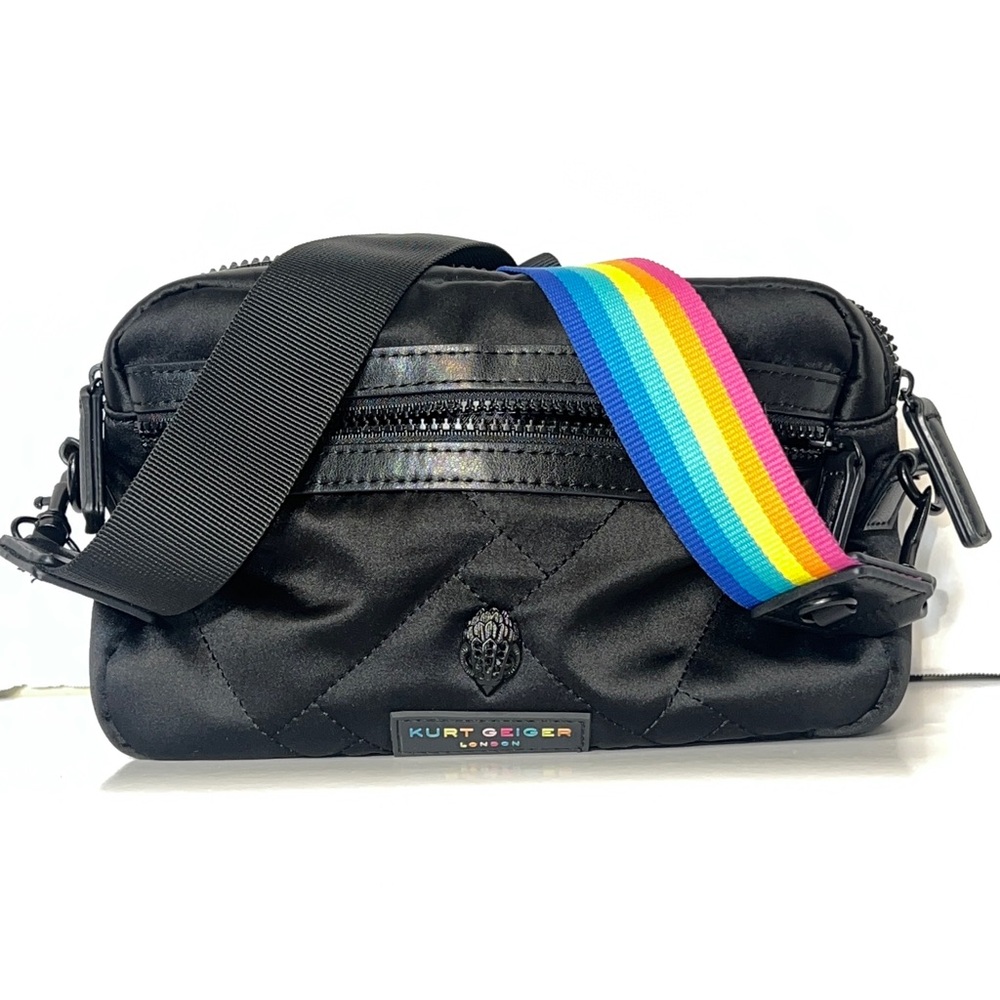 Kurt Geiger London Quilted Black Crossbody with Multicolored Strap